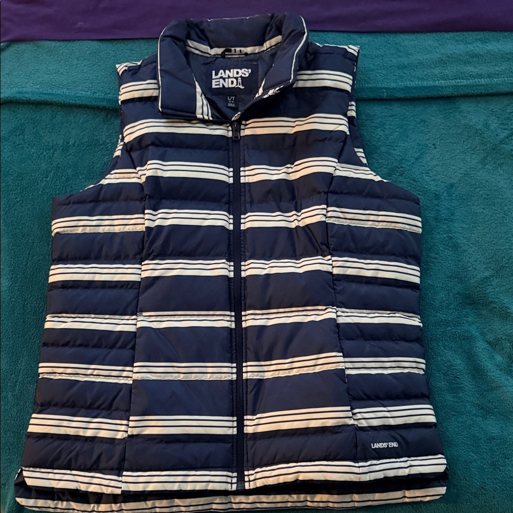 Lands' End Navy and White Striped Vest